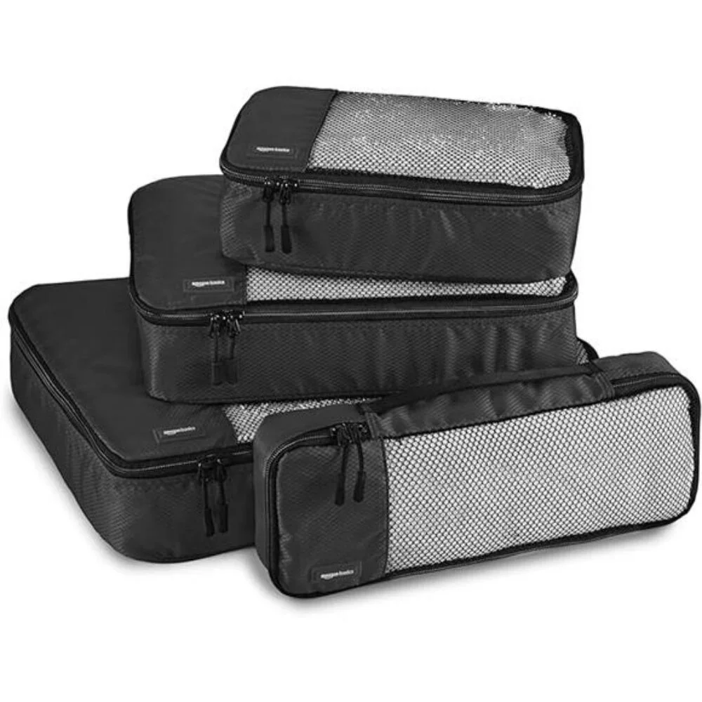Lightweight packing cubes travel organizer set mesh luggage bags 4 piece black